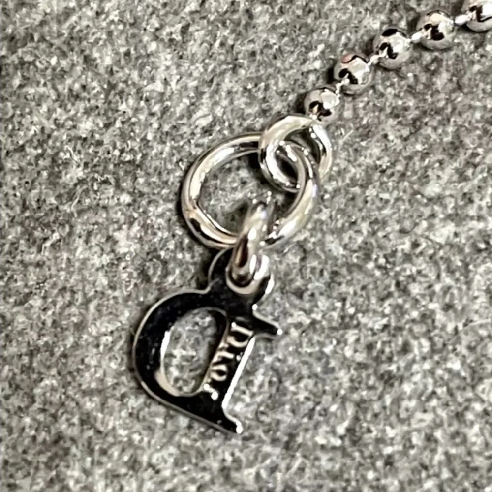 CHRISTIAN DIOR Bracelet Oblique Domino Logo Double Charm Silver Pink + Pouch Bag - Picture 6 of 8